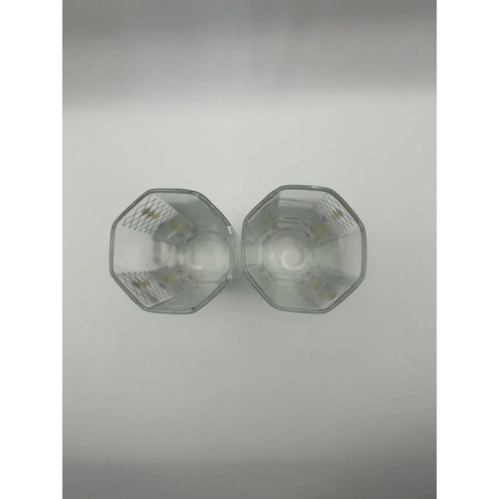 MCM Clear Glass Highball Tumblers with Multicolor Diamond Pattern (Pair)